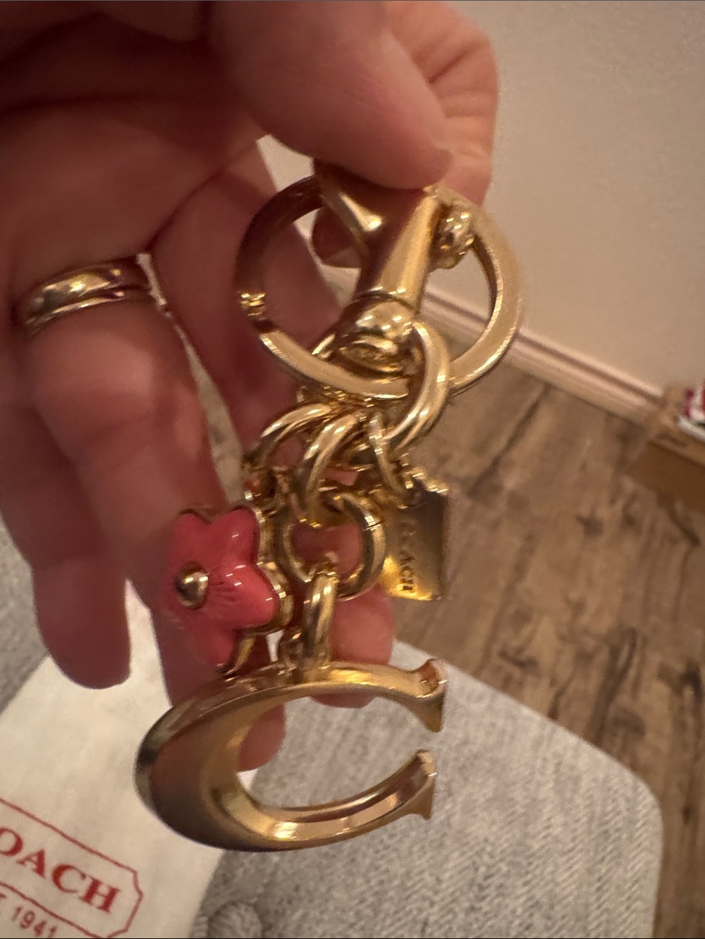 NWOT, Coach vintage gold “C” key fob/ bag charm in gold . - Picture 6 of 6